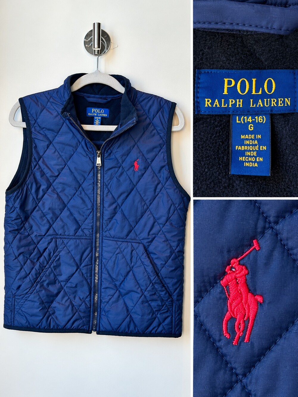 Polo Ralph Lauren Navy Quilted Vest – Size L (14–16)
